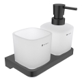NIMCO MAC 2905831C-T-90 - Nástěnný dávkovač mýdla a stojánek na zubní kartáčky MAYA 320 ml matné sklo/matná černá