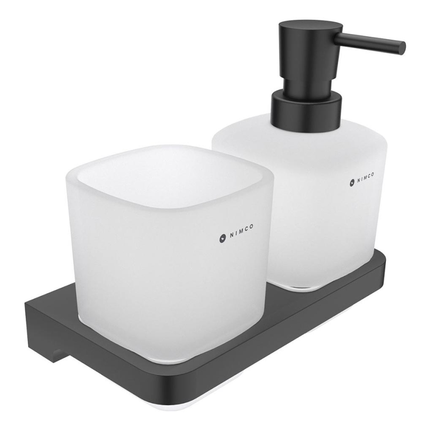 NIMCO MAC 2905831C-T-90 - Nástěnný dávkovač mýdla a stojánek na zubní kartáčky MAYA 320 ml matné sklo/matná černá