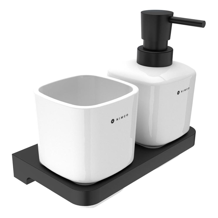 NIMCO MAC 2905831K-T-90 - Nástěnný dávkovač mýdla a stojánek na zubní kartáčky MAYA 320 ml bílá/matná černá