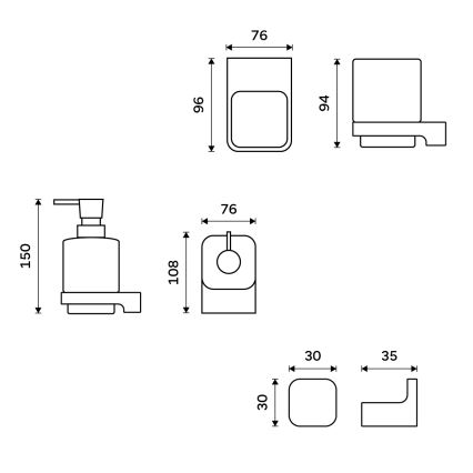 NIMCO MAC set-31K-T-90 - Nástěnný dávkovač mýdla, stojánek na zubní kartáčky a nástěnný háček MAYA 320 ml bílá/matná černá