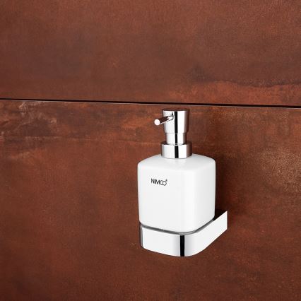 NIMCO NK set-31K-26 - Nástěnný dávkovač mýdla, stojánek na zubní kartáčky a nástěnný háček NIKAU 320 ml bílá/lesklý chrom
