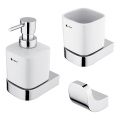 NIMCO NK set-31K-26 - Nástěnný dávkovač mýdla, stojánek na zubní kartáčky a nástěnný háček NIKAU 320 ml bílá/lesklý chrom