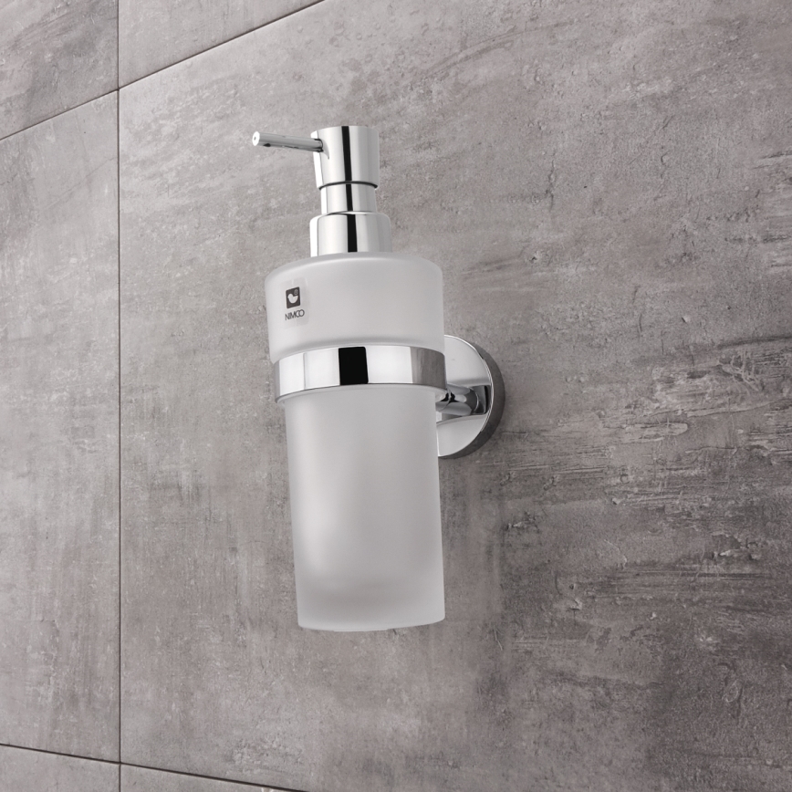 NIMCO UN set-31W-26 - Nástěnný dávkovač mýdla, stojánek na zubní kartáčky a nástěnný háček UNIX 250 ml matné sklo/lesklý chrom