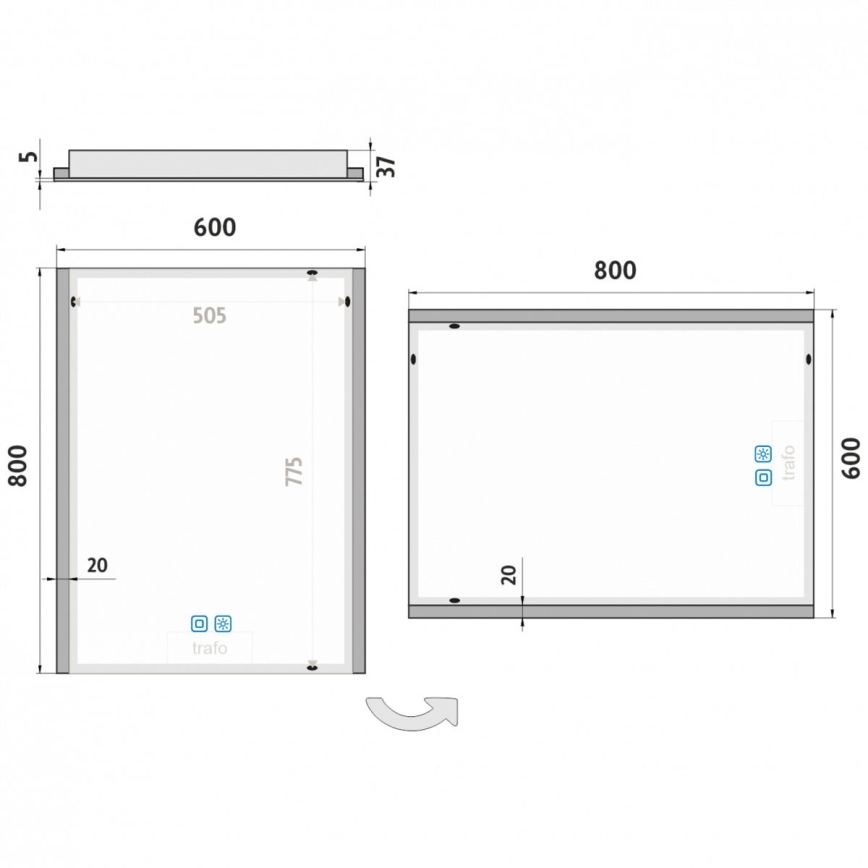 NIMCO ZP 11002VX - LED Stmívatelné koupelnové podsvícené zrcadlo LED/24W/230V 3000-6500K 80x60 cm IP44