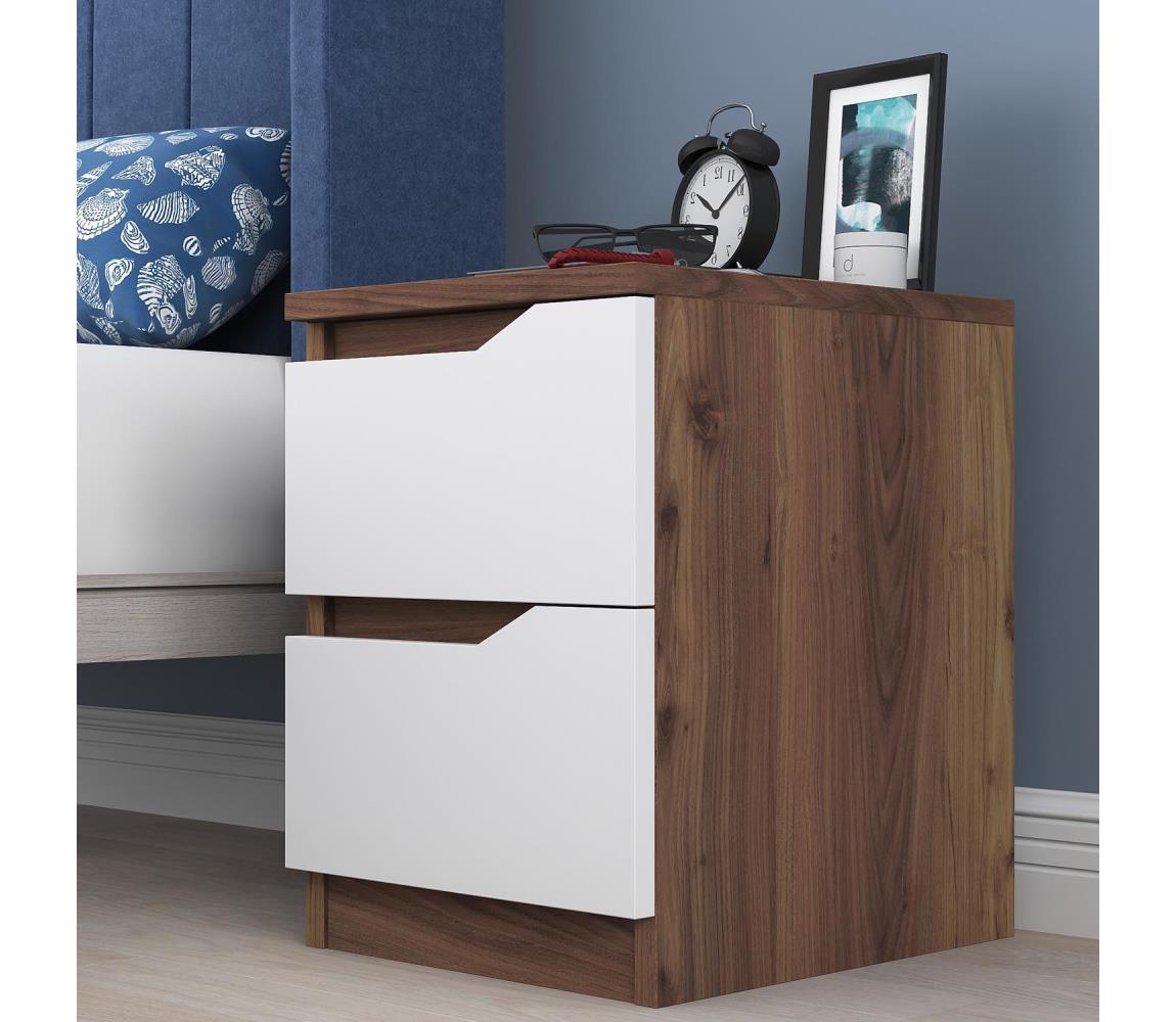 Asir Noční stolek 47x35 cm hnědá/bílá AS1216