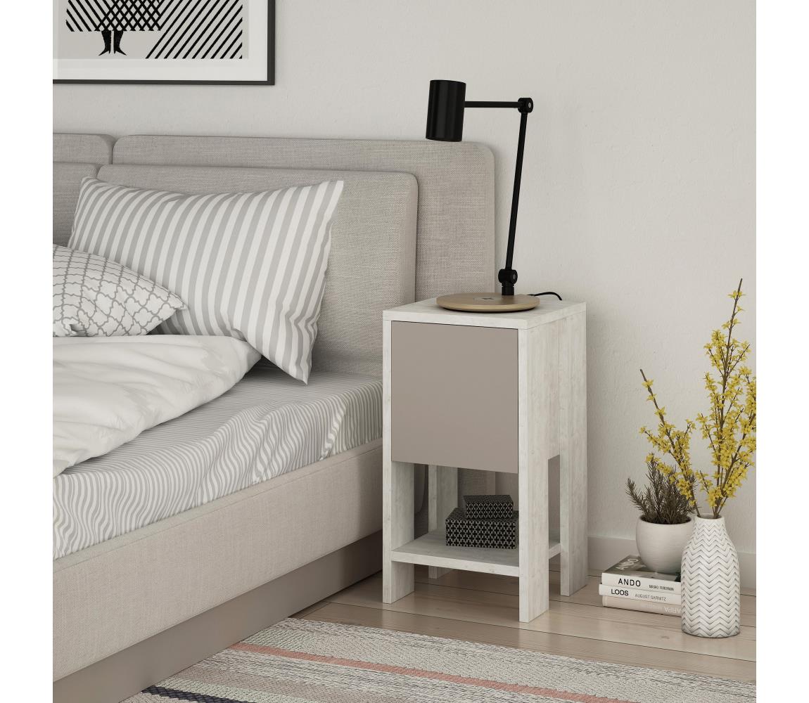  Noční stolek EMA 55x30 cm bílá/béžová 