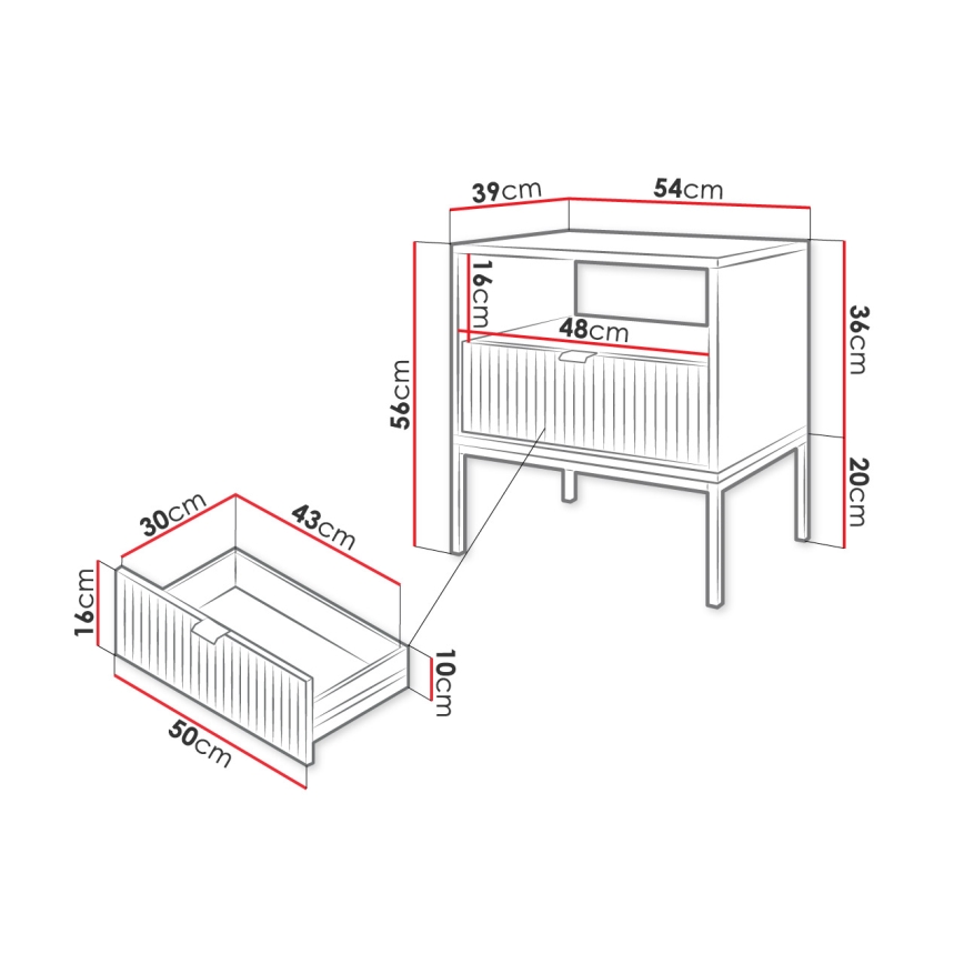 Noční stolek NOVA 54x39 cm bílá/zlatá