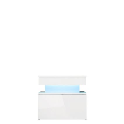 Noční stolek s LED osvětlením GLOSSA 51x55 cm bílá/lesklá bílá