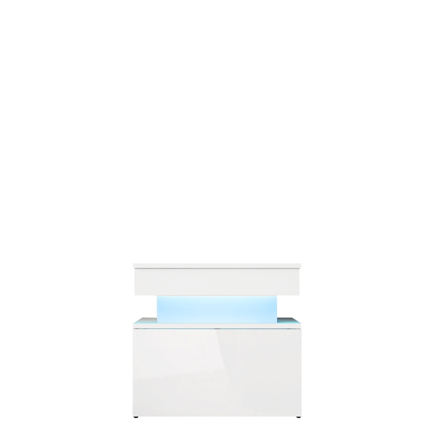 Noční stolek s LED osvětlením GLOSSA 51x55 cm bílá/lesklá bílá