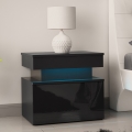 Noční stolek s LED osvětlením GLOSSA 51x55 cm černá/lesklá černá
