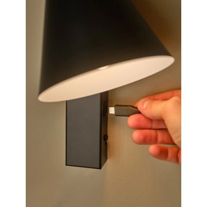 Nordlux - Nástěnná lampa s USB WILMER 1xE14/40W/230V černá