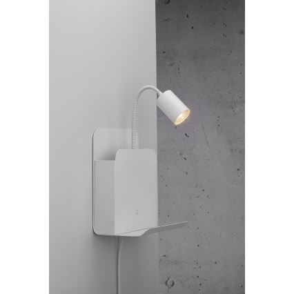 Nordlux - Nástěnné bodové svítidlo s poličkou a USB ROOMI 1xGU10/8W/230V bílá