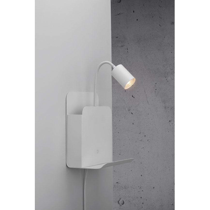 Nordlux - Nástěnné bodové svítidlo s poličkou a USB ROOMI 1xGU10/8W/230V bílá