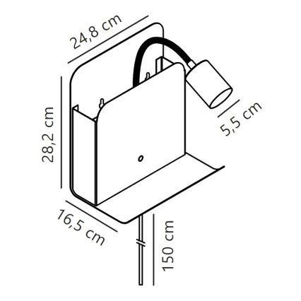 Nordlux - Nástěnné bodové svítidlo s poličkou a USB ROOMI 1xGU10/8W/230V bílá