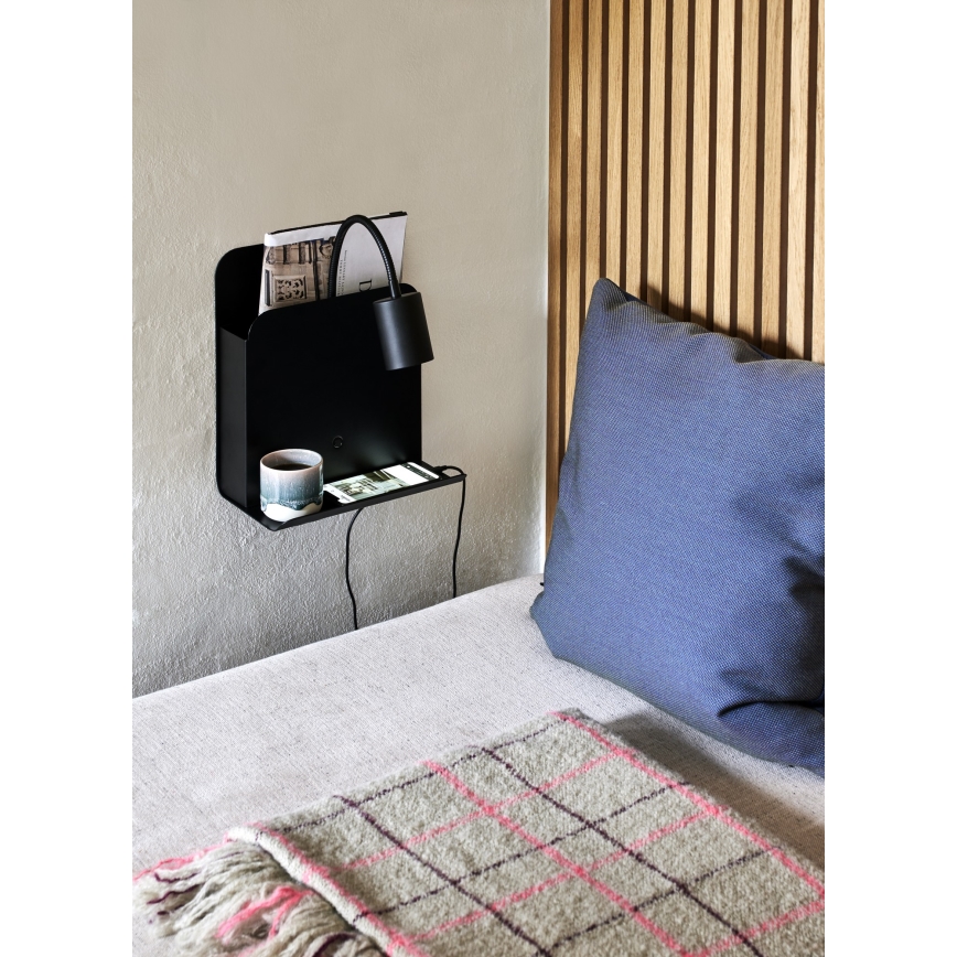 Nordlux - Nástěnné bodové svítidlo s poličkou a USB ROOMI 1xGU10/8W/230V černá
