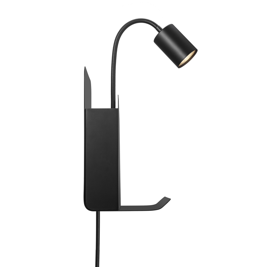 Nordlux - Nástěnné bodové svítidlo s poličkou a USB ROOMI 1xGU10/8W/230V černá