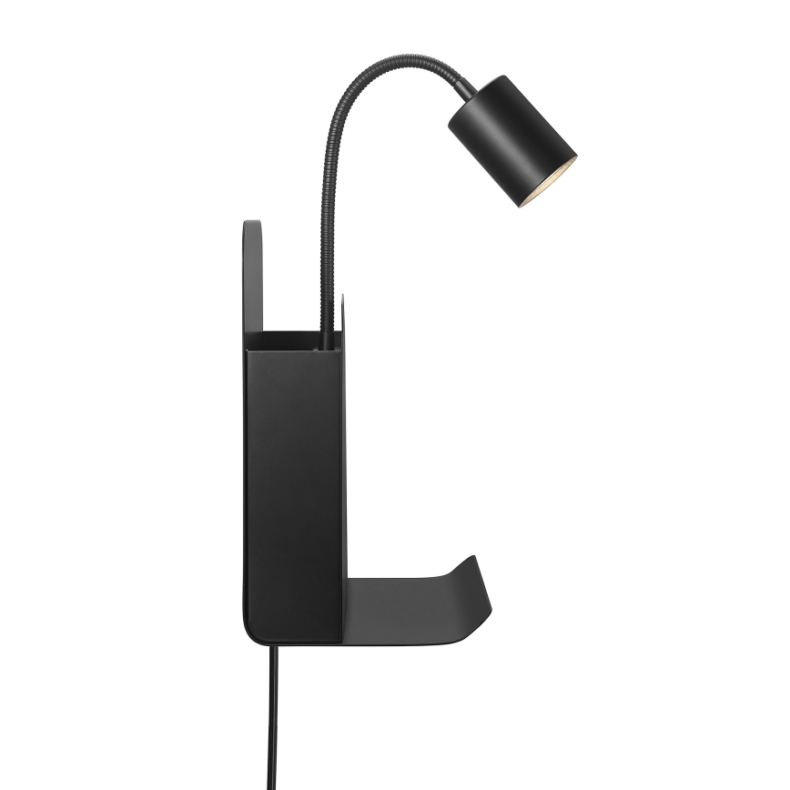 Nordlux - Nástěnné bodové svítidlo s poličkou a USB ROOMI 1xGU10/8W/230V černá