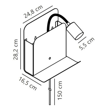 Nordlux - Nástěnné bodové svítidlo s poličkou a USB ROOMI 1xGU10/8W/230V černá