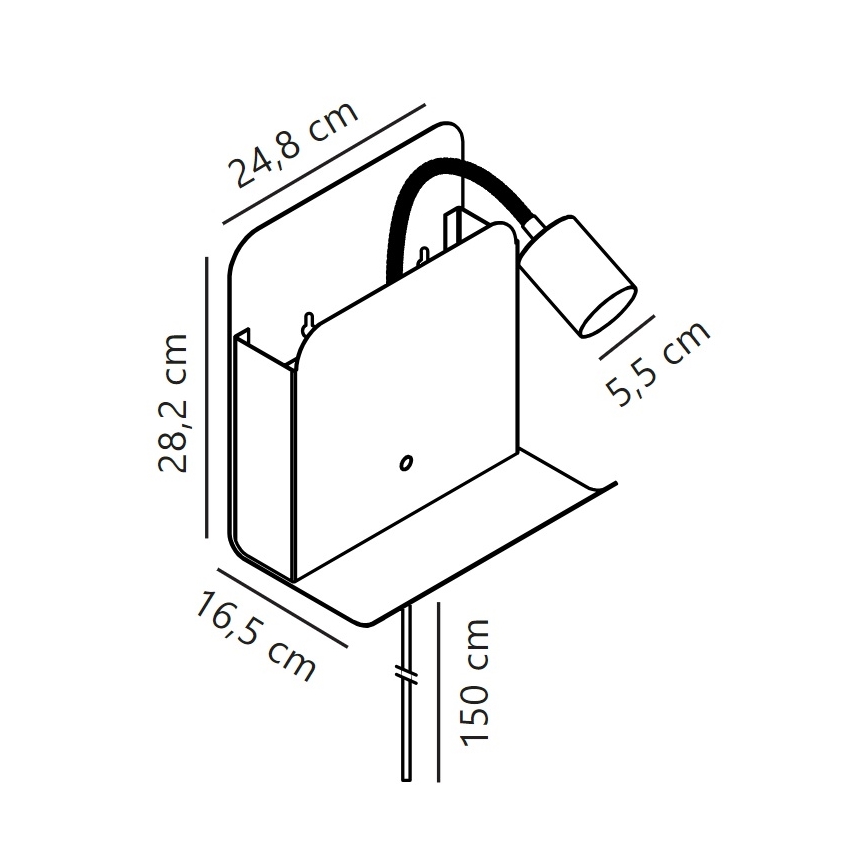 Nordlux - Nástěnné bodové svítidlo s poličkou a USB ROOMI 1xGU10/8W/230V černá