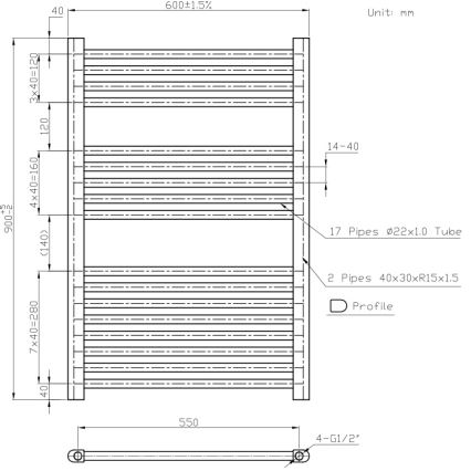 Novaservis - Koupelnový žebříkový radiátor 478W/230V 90x60 cm bílá rovný