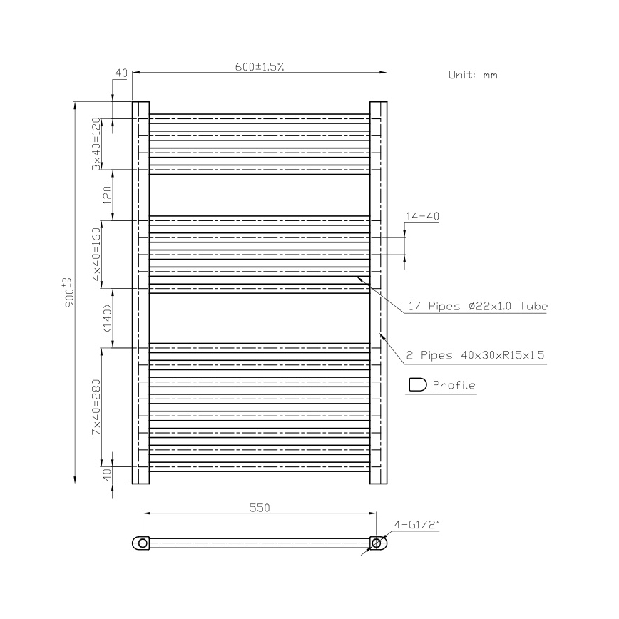 Novaservis - Koupelnový žebříkový radiátor 478W/230V 90x60 cm bílá rovný