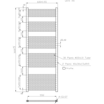 Novaservis - Koupelnový žebříkový radiátor 836W/230V 160x60 cm bílá rovný