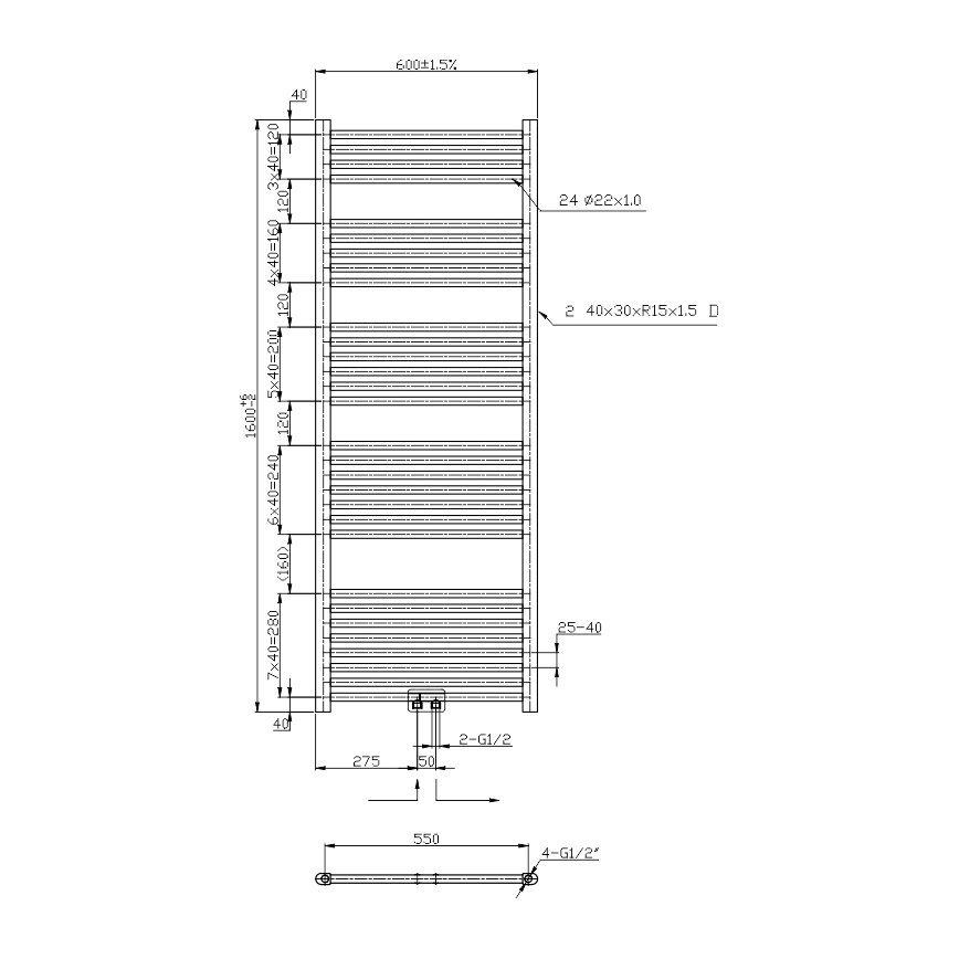 Novaservis - Koupelnový žebříkový radiátor 836W/230V 160x60 cm černá rovný