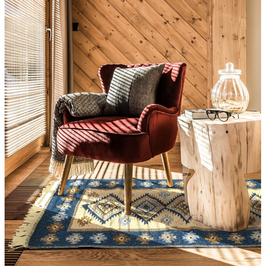 Oboustranný orientální koberec KILIM 80x150 cm modrá/béžová