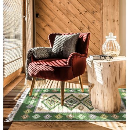 Oboustranný orientální koberec KILIM 80x150 cm zelená/béžová