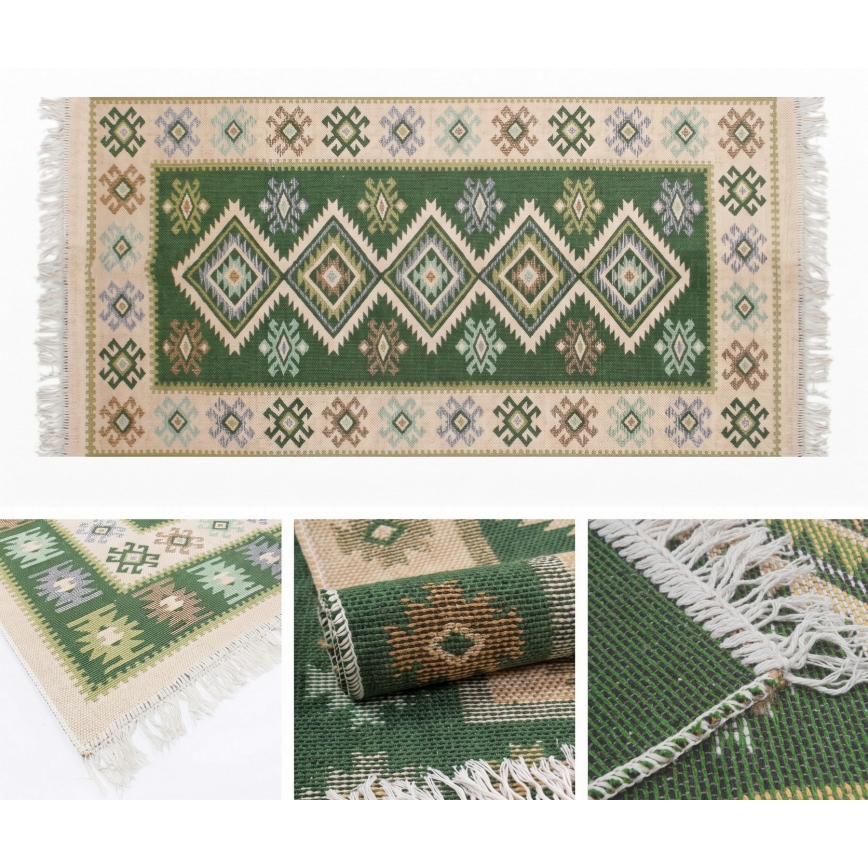 Oboustranný orientální koberec KILIM 80x150 cm zelená/béžová