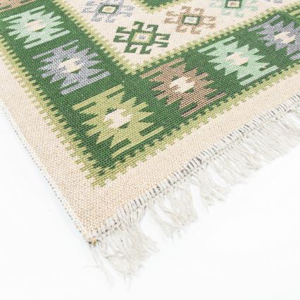 Oboustranný orientální koberec KILIM 80x150 cm zelená/béžová