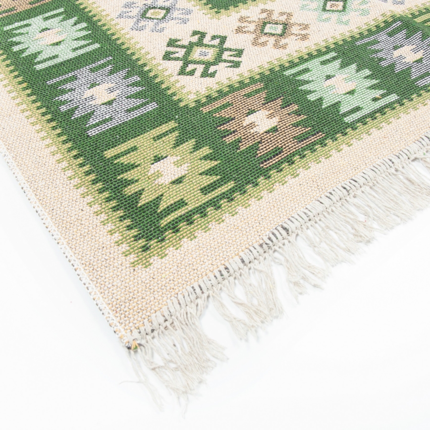 Oboustranný orientální koberec KILIM 80x150 cm zelená/béžová