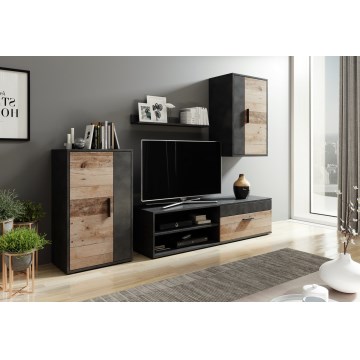 Obývací stěna BRICK 204x150x36 cm hnědá/černá