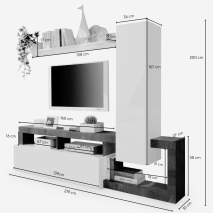 Obývací stěna LENOR bílá/šedá beton
