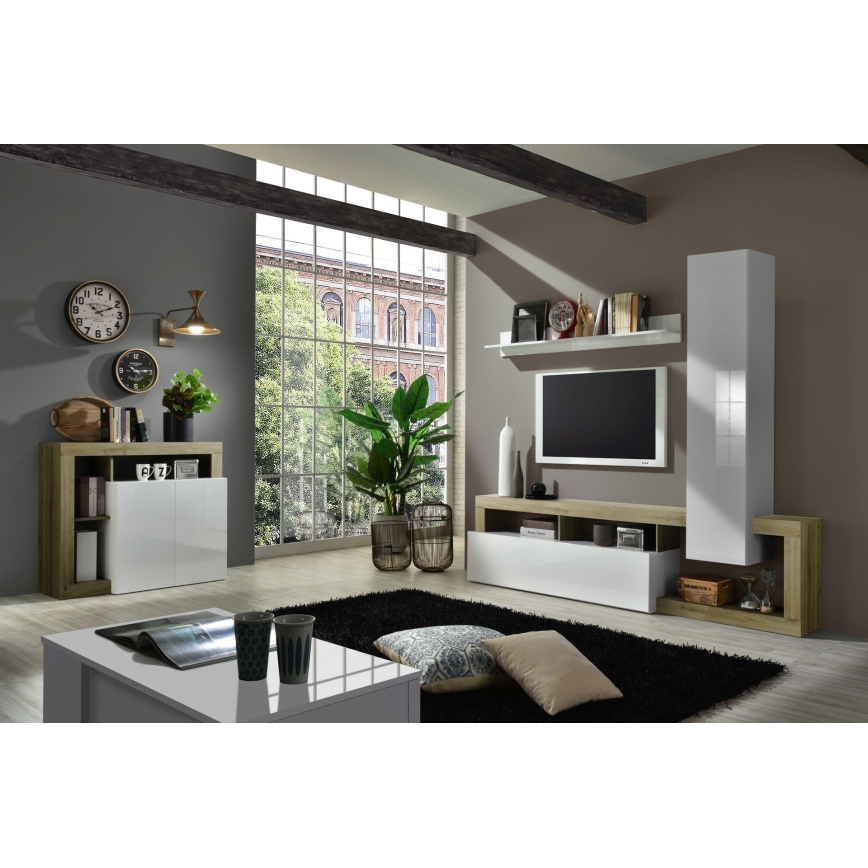 Obývací stěna LENOR bílá/světlý dub