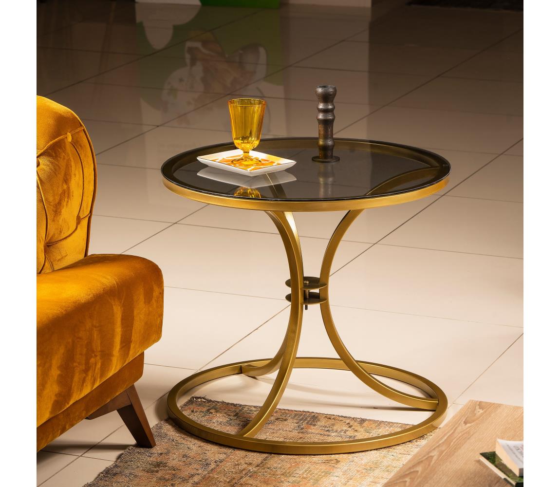  Odkládací stolek CORLEAONE 57,8x60 cm zlatá/černá 