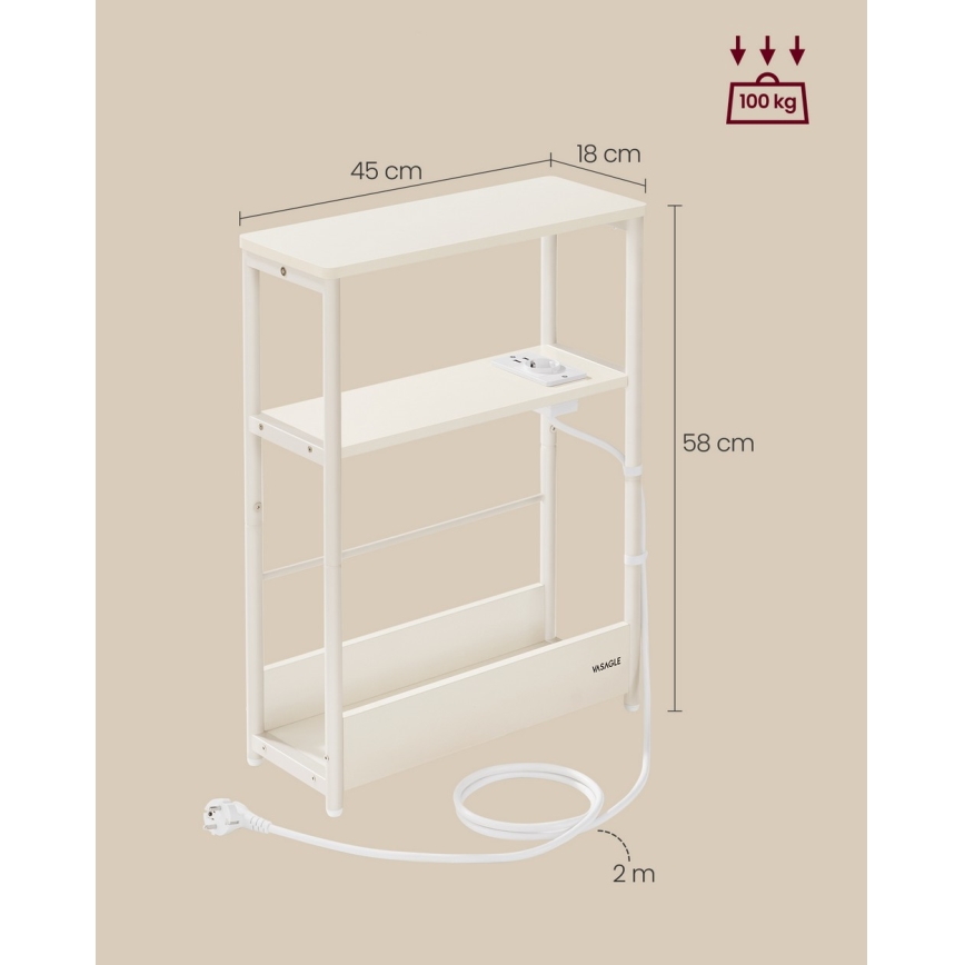 Odkládací stolek s vestavěnou zásuvkou a USB porty ROD 45x18 cm bílá