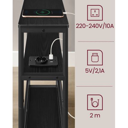 Odkládací stolek s vestavěnou zásuvkou a USB porty ROD 45x18 cm černá