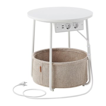 Odkládací stolek s vestavěnými zásuvkami a USB porty NOIRA 45 cm béžová/bílá