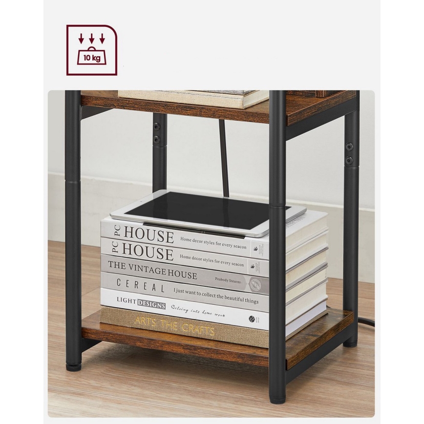 Odkládací stolek s vestavěnými zásuvkami a USB porty ROD 34x30 cm hnědá/černá