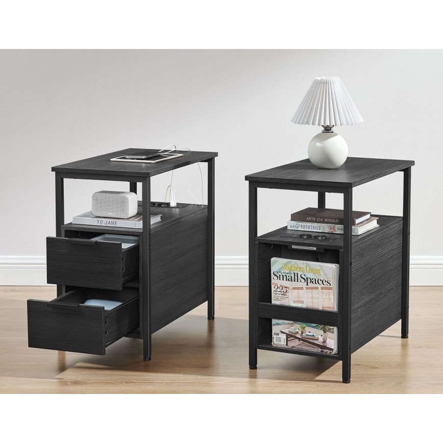 Odkládací stolek s vestavěnými zásuvkami a USB porty ROD 60x35 cm černá