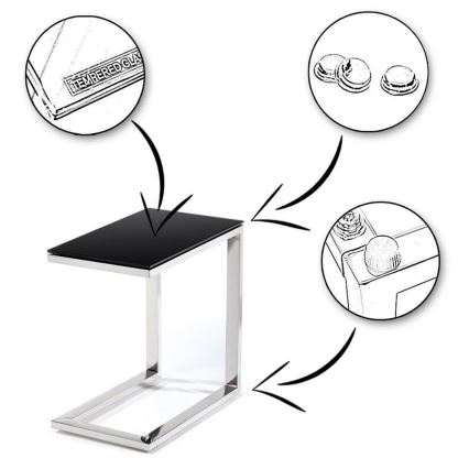 Odkládací stolek STIVAR 30x50 cm lesklý chrom/černá