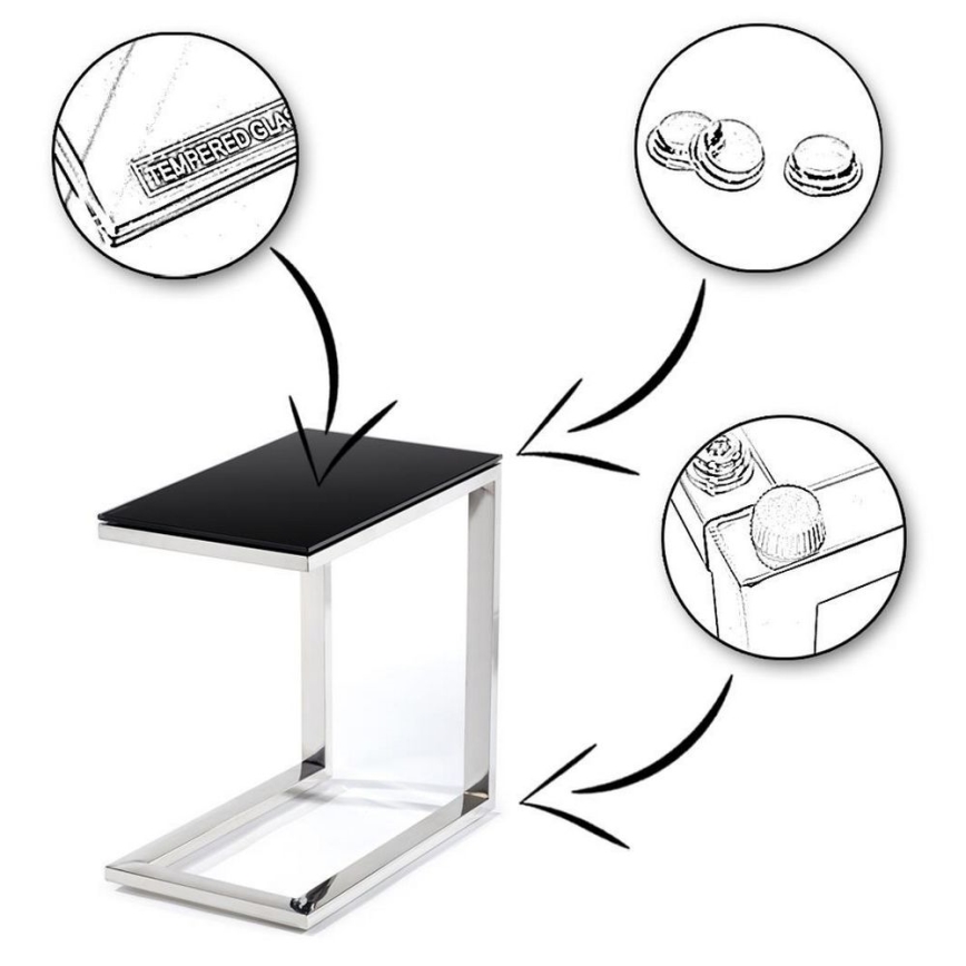 Odkládací stolek STIVAR 30x50 cm lesklý chrom/černá