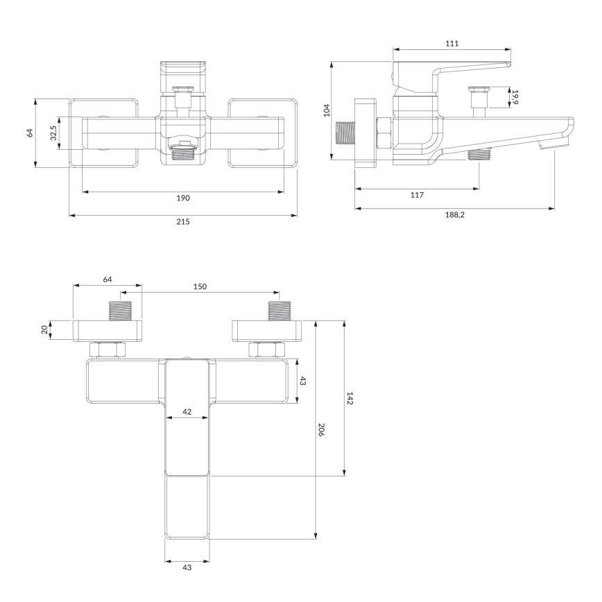 OMNIRES PM7430BL - Vanová baterie PARMA matná černá