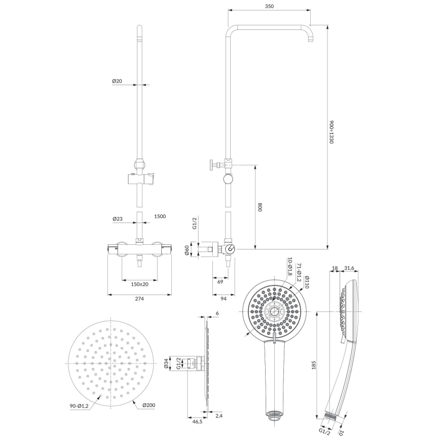OMNIRES Y1244X/6CR - Sprchová sada s termostatickou baterií Y lesklý chrom