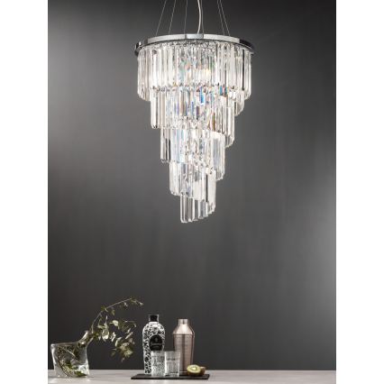 Ondaluce - Křišťálový lustr na lanku ALEXANDER 10xE14/10W/230V pr. 50 cm lesklý chrom