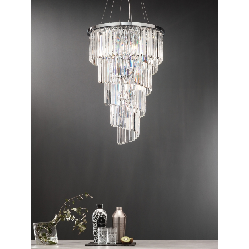 Ondaluce - Křišťálový lustr na lanku ALEXANDER 10xE14/10W/230V pr. 50 cm lesklý chrom