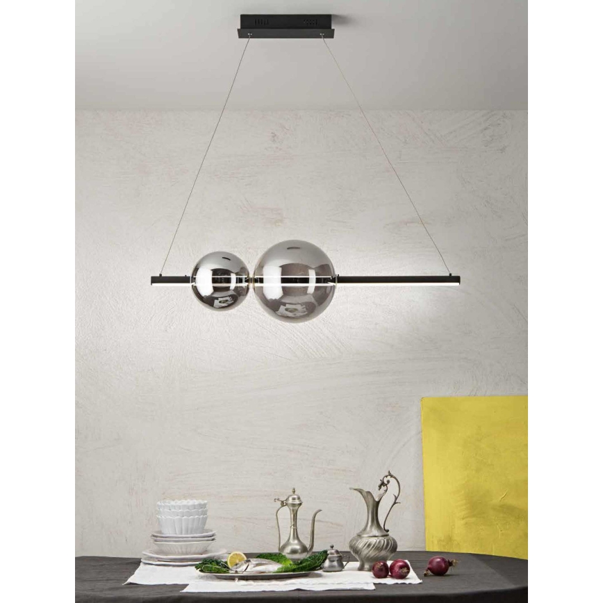 Ondaluce - LED Stmívatelný lustr na lanku FUFI LED/40W/230V černá/kouřová černá