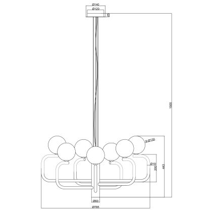 Ondaluce - Lustr na lanku JEPPY 8xG9/7W/230V pr. 78,5 cm zlatá/bílá