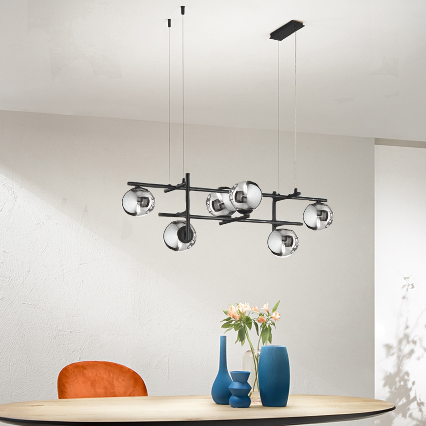 Ondaluce - Lustr na lanku JEWEL 6xE14/10W/230V černá/kouřová černá